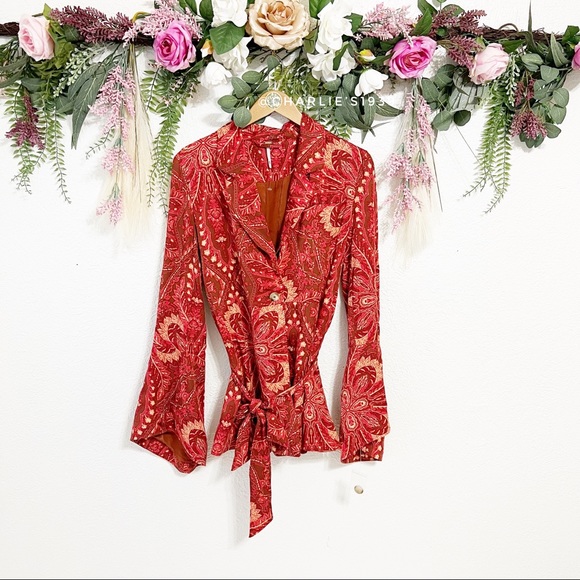 New Free People Abigail Boho Paisley Bell New Sleeves Blazer - Picture 2 of 8